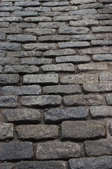 Old, brick street in downtown Boston, MA
