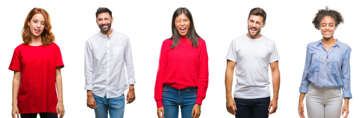 Collage of group chinese, indian, hispanic people over isolated background winking looking at the camera with sexy expression, cheerful and happy face.