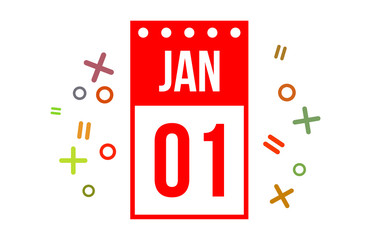 1 January Red Calendar Number