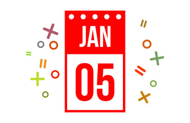 5 January Red Calendar Number