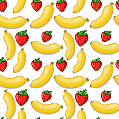 Banana and strawberry seamless background