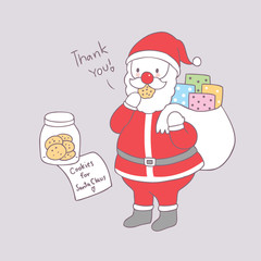 Cartoon cute Christmas Santa Claus thank you for cookies vector.