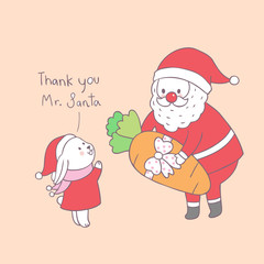 Cartoon cute Christmas Santa Claus and little rabbit vector.