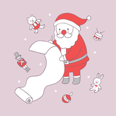 Cartoon cute Christmas Santa Claus and check list vector.