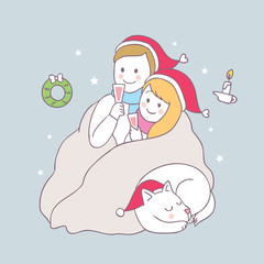 Cartoon cute Christmas lover and dog vector.