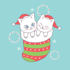 Cartoon cute Christmas cats in socks vector.
