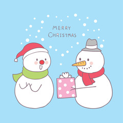 Cartoon cute Christmas snowman lover vector.