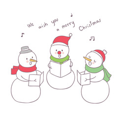 Cartoon cute Christmas snowman sing song vector.