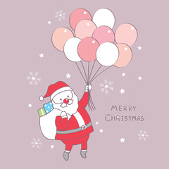 Cartoon cute Christmas Santa Claus and balloon vector.