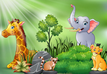 Obraz na płótnie Canvas Nature scene with wild animals cartoon