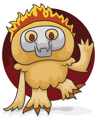 Hominid Creature with Fire for Hair Saluting You, Vector Illustration