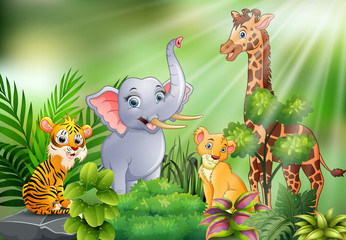 Nature scene with wild animals cartoon © dreamblack46