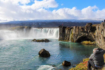 Godafoss waterfall in Iceland during the autumn