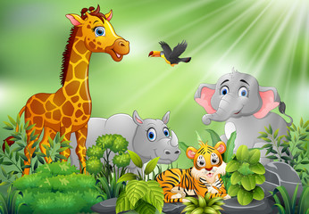 Obraz na płótnie Canvas Nature scene with animals cartoon