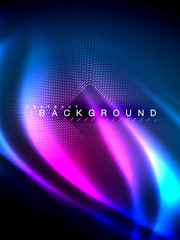 Neon glowing wave, magic energy and light motion background. Vector illustration