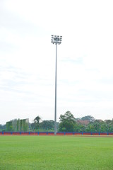 Artificial track and field with green grass combined with artificial grass