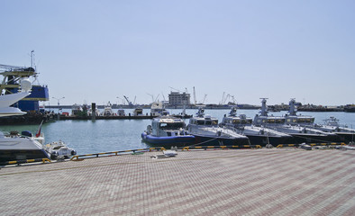 Yachts and Boats moored at the marina at sea