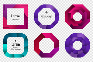 Set of colorful 3D origami geometric shapes for the design of logos, banners and other. Trendy concept multi layers papercut effect isolated on transparent background. Vector illustration