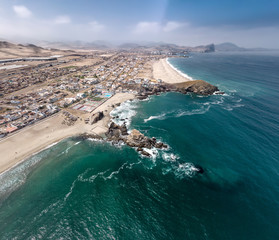Aerial view of  Punta Negra beach and town in Lima, Peru.