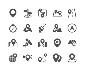 Minimal Set of Map and Location Flat Icon