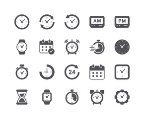 Minimal Set of Time and Clock Flat Icon