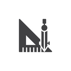 Ruler and compass vector icon. filled flat sign for mobile concept and web design. Geometry simple solid icon. Symbol, logo illustration. Pixel perfect vector graphics
