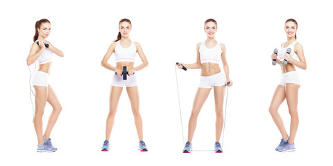 Slim and slender girl in a sport concept. Sport, fitness, weight loss, body care and workout collection.