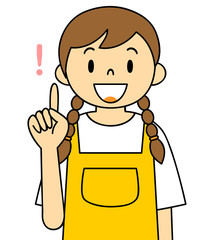 エプロンの女性　人差し指をさす　ご案内　ご提案　笑顔　保母さん　主婦　料理　カフェ店員　お花屋さん