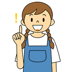 エプロンの女性　人差し指をさす　ご案内　ご提案　笑顔　保母さん　主婦　料理　カフェ店員　お花屋さん
