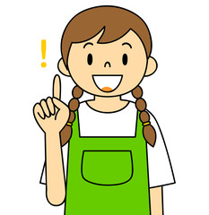 エプロンの女性　人差し指をさす　ご案内　ご提案　笑顔　保母さん　主婦　料理　カフェ店員　お花屋さん
