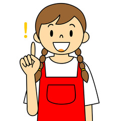 エプロンの女性　人差し指をさす　ご案内　ご提案　笑顔　保母さん　主婦　料理　カフェ店員　お花屋さん