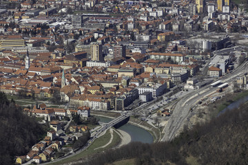 Aerial view of Celje with river Savinja, Slovenia