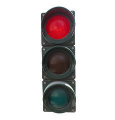 traffic light on red color isolated on white background