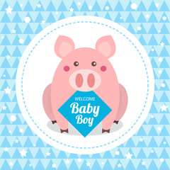 baby shower card with cute pig