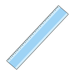 Blue plastic ruler. Cute hand drawn illustration vector. White background.