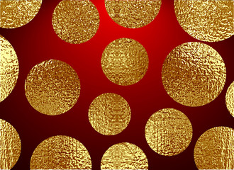 Golden circles . Bronze Polka dot. Gold glitter round background for the Christmas card, invitation. Copper Holiday Decorative element. Illustration of falling shiny particles on white background.