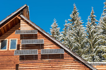 Solar panel on a wooden lodge