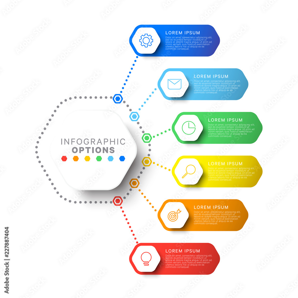 Aufkleber six steps design layout infographic template with hexagonal elements. business process diagram for b