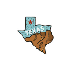 Vintage hand drawn Texas badge state badge, United States. Flat style icon, logo. Featuring mountains, red star. Retro patch, logotype. Nice for T-Shirt prints, stamp. Stock vector isolated on white