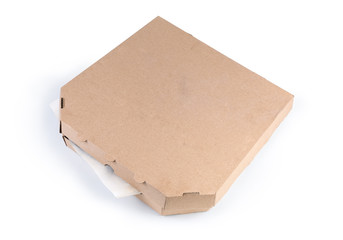 Cardboard pizza box on a white background