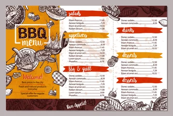 Fotobehang Barbecue Restaurant Menu. Template Design Of Bbq Brochure In Sketch Style © alexrockheart