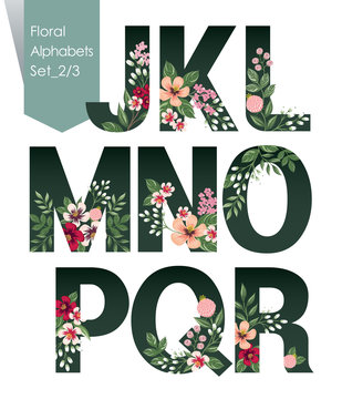 Vector illustration of floral alphabets collection. A set of beautiful flowers and alphabets for wedding, invitations and birthday cards.				