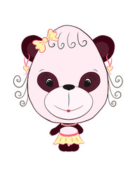 Cute panda girl in a skirt, earrings, hair and beads