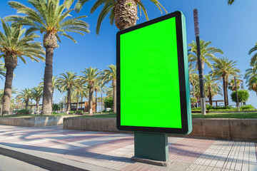 Outdoor billboard advertisement in seaside resort city mockup