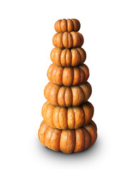 Halloween, yellow pumpkins stacked on top of each other
