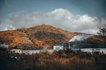 Dust from chimney in old fabric, ecology, pollution photo