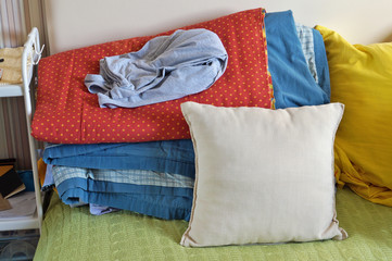  My sister’s bed is always chaos and mess concept.