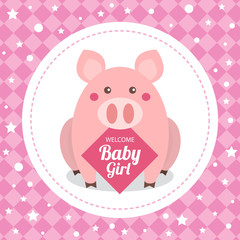 Obraz na płótnie Canvas baby shower card with cute pig