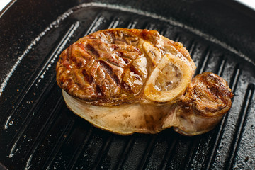 roasted beef shank on the grill pan