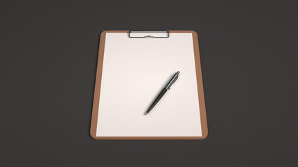 Wooden clipboard with white paper and pen